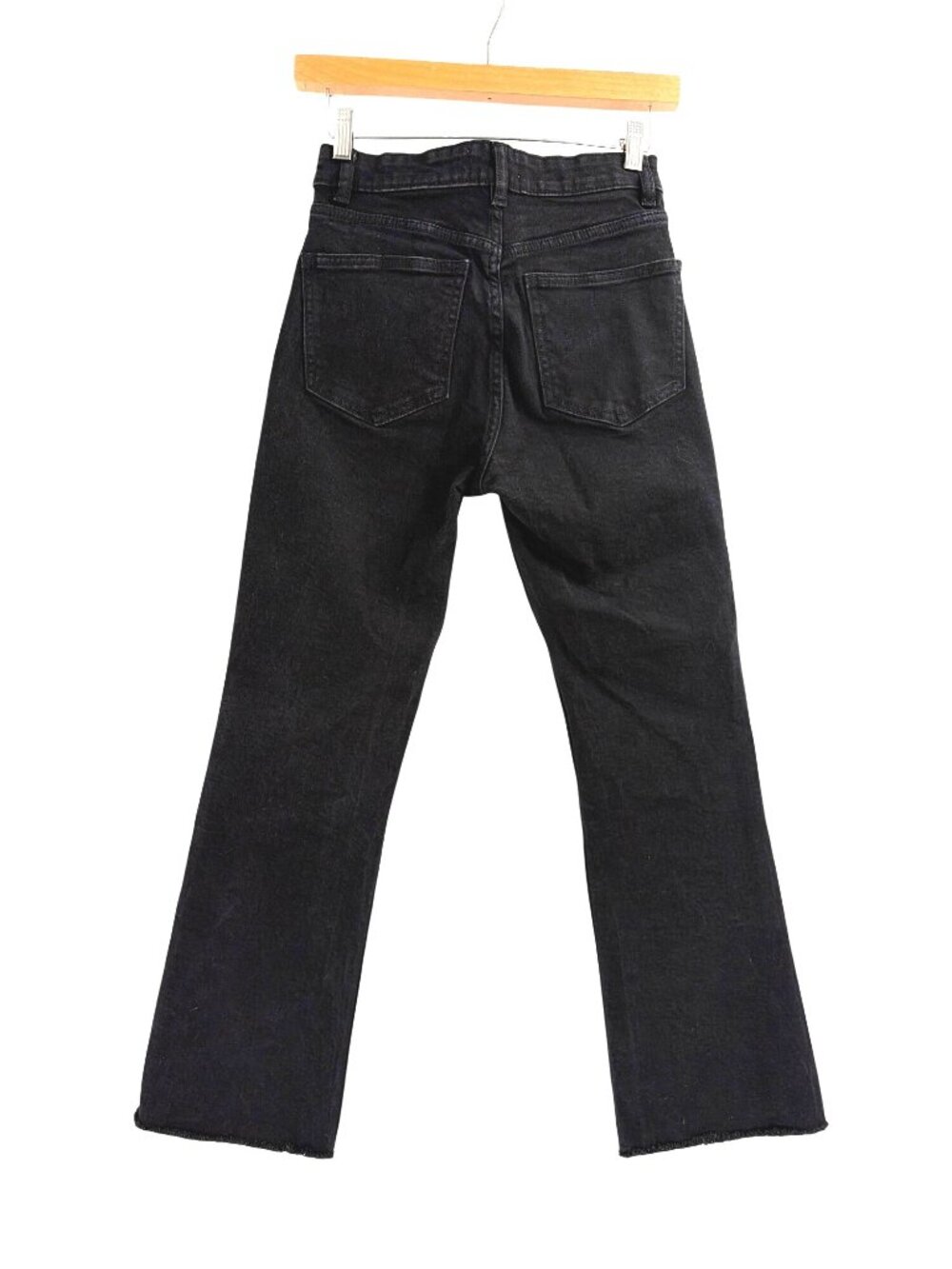 Zara Cropped Flared Jeans Womens Size 4 High-Waist Black Denim Raw Hem Boho - Picture 2 of 7